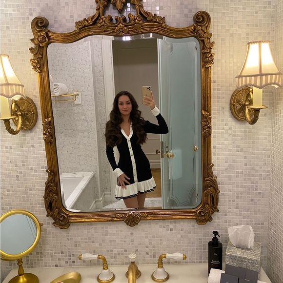 Meshki Black and White Sheath Dress with Notched Collar - Picture 2 of 3